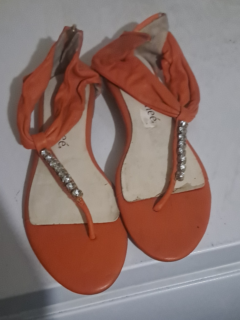 Women's Orange Embellished T-Strap Sandals - Unbranded